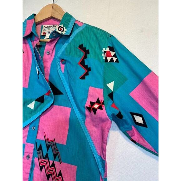 Vintage Wrangler Womens Shirt Cowboy Cut Long Tails Aztec Print Top Medium** - Picture 10 of 13
